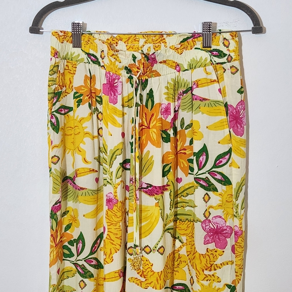 Rose + Olive Yellow Tropical Print Wide-Leg Pants NWT Size Medium - Picture 3 of 10